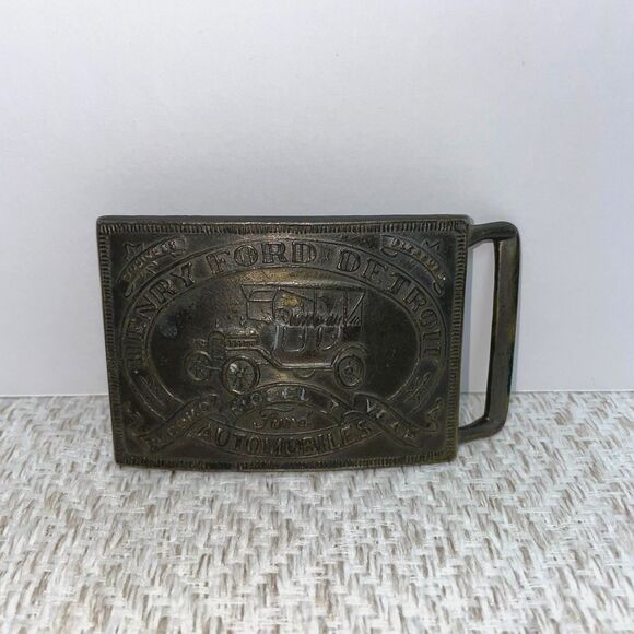 Vintage Henry Ford Mens Belt Buckle Detroit Automobiles Model T **READ** - Picture 1 of 3